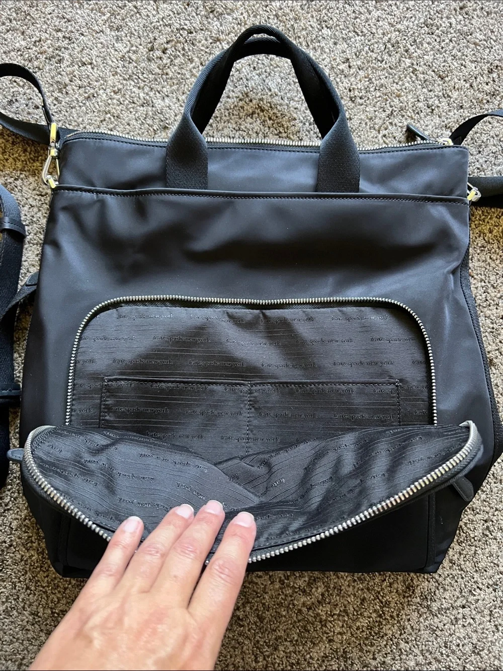kate spade Black Convertible Messenger Briefcase with Silver Hardware